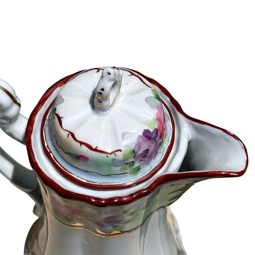 Vintage Hand Painted Porcelain Coffee Pot Floral Gold Japan Tea Chocolate‎ Pot